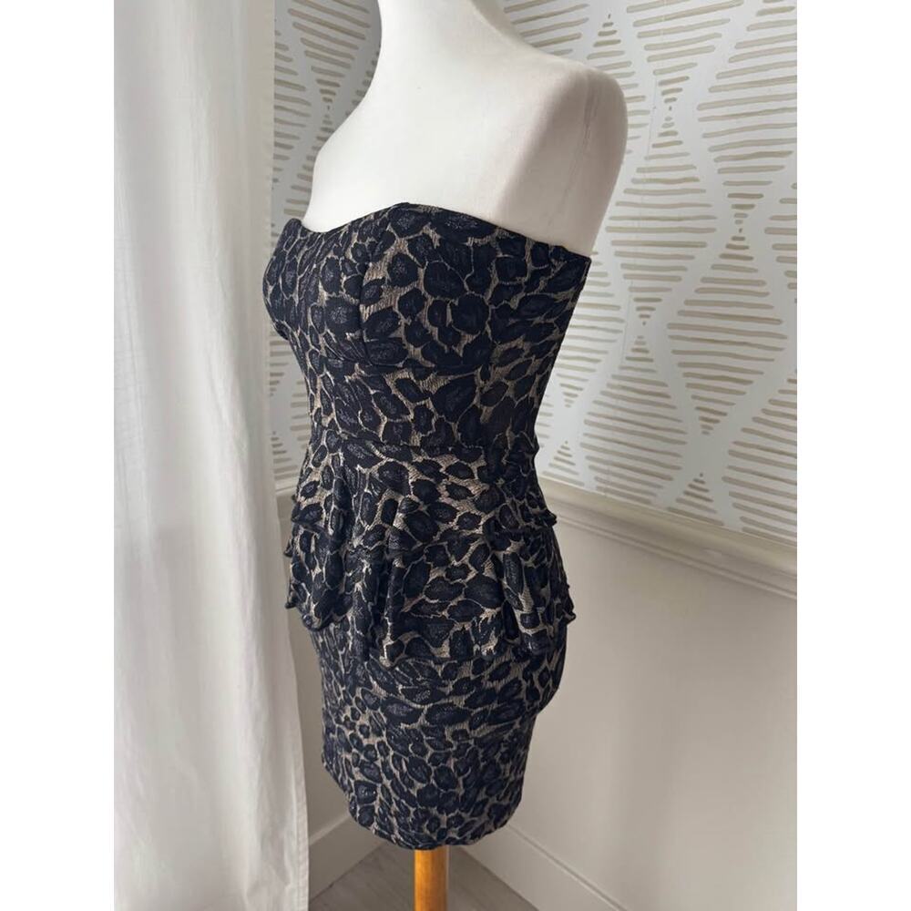 Shasa Women’s Medium Y2K Peplum Glitter Leopard Strapless Mini Dress - Picture 4 of 8